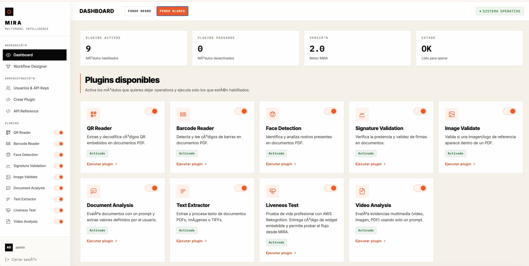 MIRA Dashboard - control central de plugins de IA